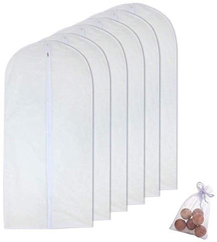 HomeClean Hängender Kleidersack zur Aufbewahrung 60cm x 120cm Langer Reisekostümbeutel Robuster, reißverschlussfester Kleidersack Packung mit 6 Motten-Zedernbällen