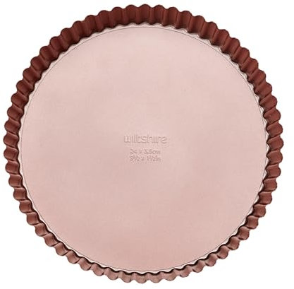 Wiltshire Rose Gold Round Quiche and Tart Pan, PFOA PTFE Free, Non-Stick Coating, Circular Pastry Mould with Removable Base, Sheet Steel Bakeware, 24x24x3.5cm