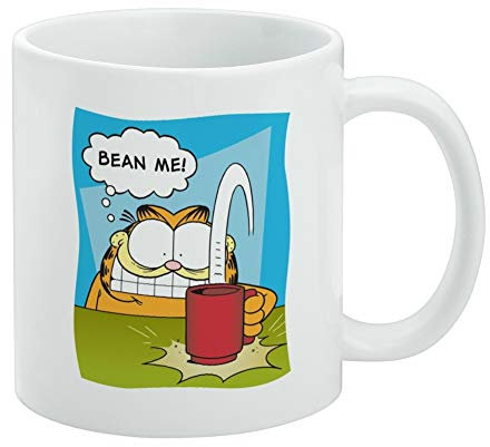 GRAPHICS & MORE Garfield Bean Me! - Taza de café de cerámica, tazas de regalo novedosas para café, té y bebidas calientes, 325 ml, color blanco