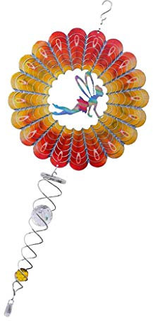 Tenlacum Mehrfarbiges 3D-Windspiel zum Aufhängen, Metall, mit Spiralschwanz, Glaskugel Fairy Elf