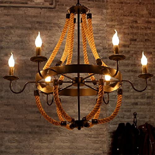 Vintage-Seil Retro Hanfseil E14 Pendelleuchte Antik Hängeleuchten Loft Rustikale Industrie Pendellampe Höhenverstellbar Esstisch Kronleuchter Küche Wohnzimmer Bar Cafe Deckenleuchte Lampen,6 heads