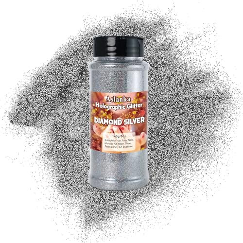 140g Purpurina Manualidades, Plata Botes de Purpurina, Brillantina Manualidades para Maquillaje y Manualidades, Cuerpo, Cabello Uñas y Arte