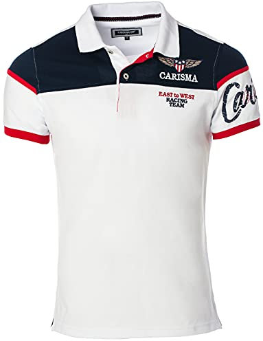 Carisma Kurzarm Poloshirt für Herren M, Weiß 100% Baumwolle • Herren Polo Shirt mit Stickerei • Regular Fit Shirt mit angenehmen Büro und Freizeit