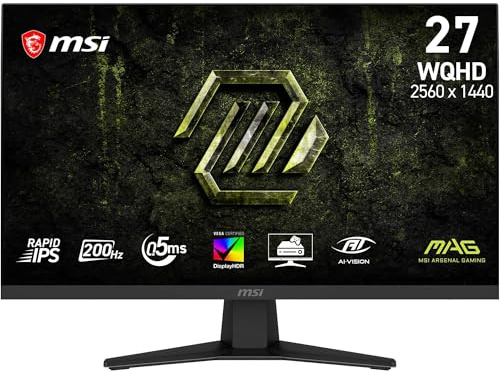 MSI MAG 274QF E20 Écran Gaming 27 WQHD | Dalle Rapid IPS 2560x1440, 200 Hz, 0,5ms, compatible VESA, HDMI, DisplayPort, compatible G-SYNC et FreeSync Premium