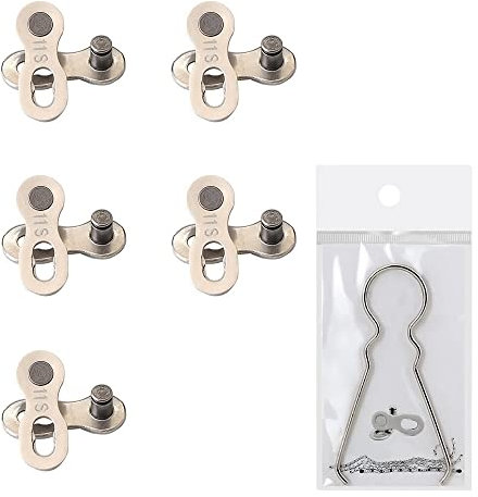 Enlace Perdido de Bicicleta, 5 Pares Cadena Bicicleta Eslabon Rapido Falta Link Reutilizable Plateado Eslabones Conector Enlace Conexión Cadena,para Velocidad 11, con Herramientas