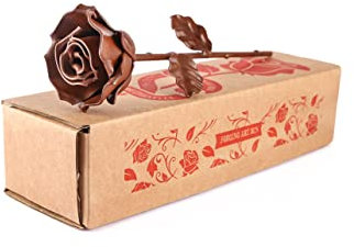 Forging Art Bcn® Rosa Eterna de Hierro Forjada a Mano- Regalo Día de la Madre, Sant Jordi, San Valentín, Bodas de hierro (6 aniversario) (Marrón)