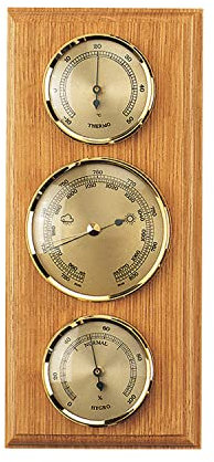 SELVA Wetterstation, made in Germany, mit Barometer, Thermometer und Hygrometer, Farbe:Eiche/Hell