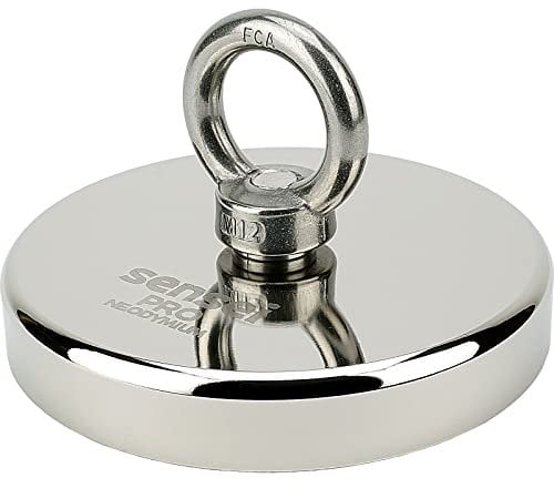 SENSEI® Magnete al Neodimio Potente – 600 kg di Forza, Ø 120 mm – Super Forte Calamita con Dado ad Occhiello da Pesca Magnetica, Uso Industriale, Casa, Officina e Sollevamento