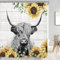 Riyidecor Sonnenblumen-Highland-Kuh-Duschvorhang für Badezimmer-Dekoration, 72x72 H, rustikal, Bauernhaus, Stier, lustiges Bauernhof, Tier, Land, Rinder, Blume, wasserdicht, 12 Stück Kunststoffhaken