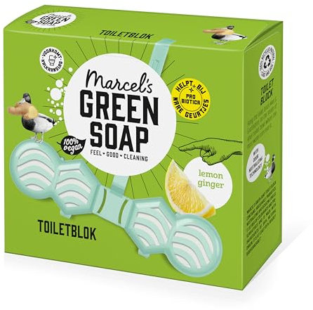 Marcel's Green Soap Toilet Block Ginger & Lemon - Fragrant Toilet Freshener - With probiotics against unpleasant odours - 95% biodegradable - Recycled plastic