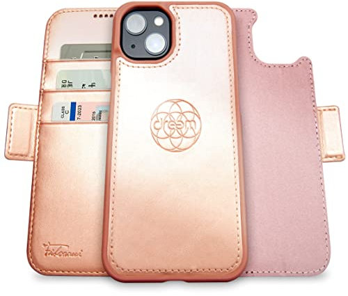 Dreem Fibonacci kompatibel mit iPhone 14 & iPhone 16e Brieftaschen-Etui / 3-in-1 stoßfestes Etui und abnehmbares Folio aus veganem Leder, MagSafe-kompatibel, RFID-Schutz [Rosa]