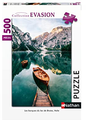 Nathan - Puzzle 500 pièces - Les barques du lac de Braies, Italie - Adultes et enfants dès 12 ans - Puzzle de qualité supérieure - Collection Evasion - 87289