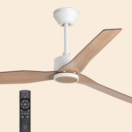 Ventyly/ORIGINAL/Ventilador de techo blanco y palas reversibles blanco-arce Ø120 cm/Ultra Silencioso, bajo consumo, 6 Velocidades, Mando, Verano-Invierno, temporizador, modo brisa