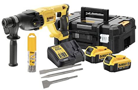 DEWALT PHA10118 Perforateur Fil-SDS-PPLUS 2 Batterie 4.0Ah, Chargeur, Coffret + 6 forets et 3 burins-DCH133M2K