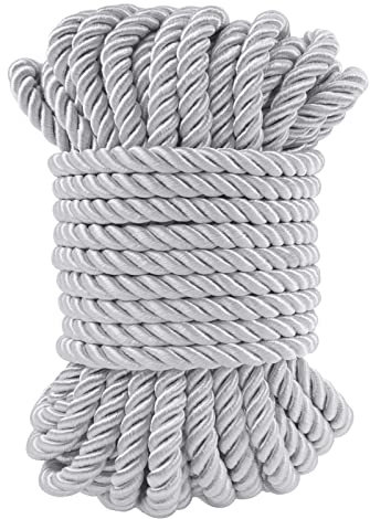 LEREATI Silber Polyester Kordel 7mm x 11m, 3-lagige Weiches Bastelseil Satin-Kordel-Besatz Dekorative gedrehte Makramee Schnur für DIY Handwerk Vorhang Krawatte Ehre Cord Geschenk Taschen