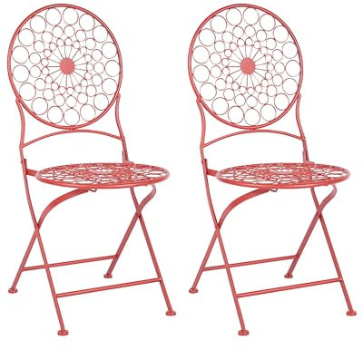 Beliani Set von 2 Garten Bistro Stühle zusammenklappbar Metall Provence Stil Rot Scario