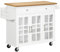 HOMCOM Carro de Cocina Isla de Cocina con Ruedas Multifuncional con 2 Cajones 3 Puertas de Vidrio Templado Toallero y Especiero 124,5x39,5x90 cm Blanco