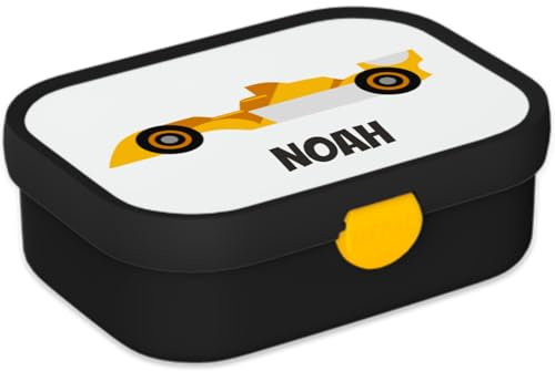 Mepal Personalisierte Brotdose mit Namen - Bento Lunchbox für Kinder - Rennwagen - Geeignet für bis zu 4 Butterbrote - BPA-frei & Spülmaschinenfest - 750 ml - Gelbes Rennauto