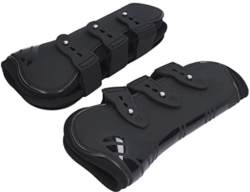 Airshi Guêtres de Cheval, Protège-Tendon de Cheval en Néoprène PU Confortable pour Les Compétitions (Pattes Avant Noires M)