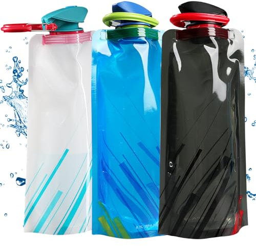 UTEFIF Lot de 3 gourdes pliables - Pour la randonnée, les aventures, les voyages - Réutilisables