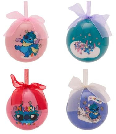 Disney Stitch Christmas Bauble Set of 4 80mm Fun designs with Ribbons on top