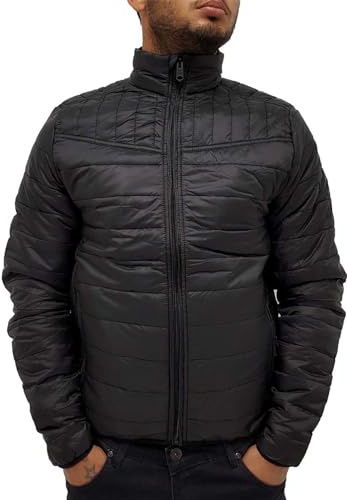Threadbare Men's Puffer Quilted Padded Designer Funnel Neck Urban Jacket, Black (UK, Alpha, L, Regular, Regular)