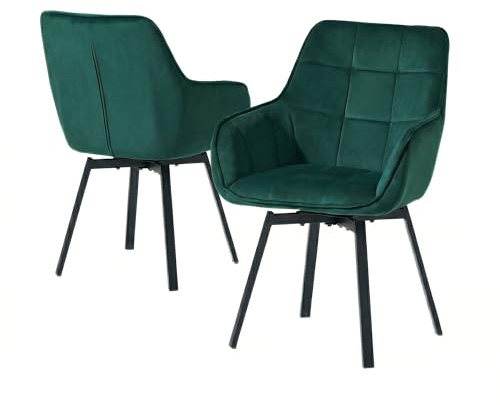 CLIPOP Esszimmerstühle 2er Drehbar Set mit Armlehne, Samt Polsterstuhl Gepolstert Sitz Küchenstuhl Drehstuhl Armlehnenstuhl für Esszimmer Wohnzimmer Büro (2er Set, Samt Grün)