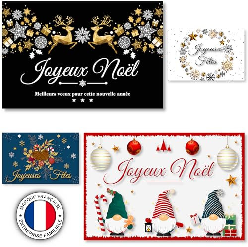 12 cartes de Noel en FRANCAIS sans enveloppe pour vos cartes de vœux, invitations ou cadeaux de noël. 4 modèles différents qui donneront le sourire à vos proches pour ces jours de fêtes de fin d'année