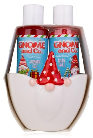 Accentra Badeset GNOME & CO. in Keramikschale, inkl. 100ml Duschgel, 110g Badesalz, Duft: Frosted Berries - blau/rot
