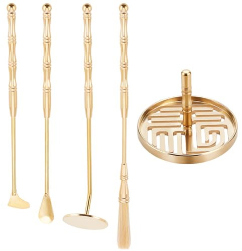 WEBEEDY 5Pcs Kit de Fabrication d'Encens Kit d'Outils de Moule d'Encens en Laiton-Moule d'Encens Cuillère d'Encens Presse à Encens Brosse à Pelle pour Brûleur d'Encens en Poudre Kit Méditation de Yoga