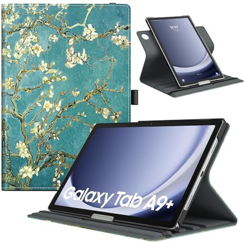 TiMOVO Drehbar Hülle Kompatibel mit Samsung Galaxy Tab A9+/A9 Plus 11 2023 SM-X210/X216/X218,90 Grad Drehbar Ständer Hülle,Auto Schlaf/Aufwach Schutzhülle für Galaxy Tab A9+ Tablet, Aprikose Blume