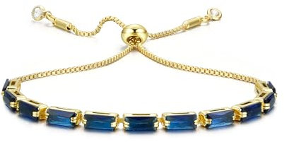 CASSIECA Gold Schmuck Damen Blau Zirkonia Kristall Tennis Armband für Frauen Geburtstags Muttertag Weihnachten Geschenk für Mama Freund Tochter Gold Schmuck Damen mit Box