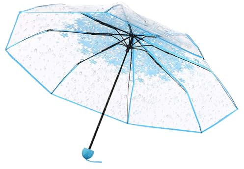 BERAC Transparenter Regenschirm Sakura Regenschirm, wasserdichter Blumenschirm, transparenter faltbarer Kirschblütenschirm, leichter Sakura-Regenschirm für Regen