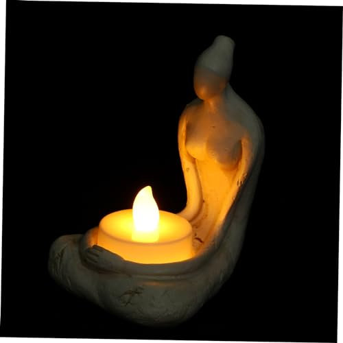 RORPOIR 1 Set Prayer Candlestick Farmhouse Candle Holder African Statue Candle Holder Vintage Wedding Decor Yoga Prayer Sculpture Flickering Tea Lights Crafts Resin Props Chic White