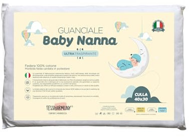 tessiharmony - Cuscino Piccolo Culla e Lettino Neonato Bambino 40x30 Nanna Sicura 100% cotone 0 1 2 anni per Asilo Nido Viaggio Campeggio Carrozzina Traspirante Antiacaro ed Anallergico Made in Italy