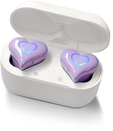 Heart Shaped Wireless Earbuds, Cute Stylish HIFI Stereo Bluetooth Headphones with Charging Case and Color Gradient Light, Noise Canceling Cordless Earphone, Gifts for Girls