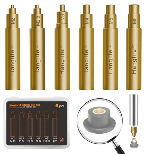 HANGLIFE Punte Saldatore Stagno per Inserti Filettati M2 M2.5 M3 M4 M5 M6, Punte Compatibili con i Saldatori Weller ST/900M/T18- Utensile di Pressatura per Componenti di Stampante 3D in Plastica