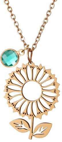 Malihome Roségoldene Sonnenblumen-Halsketten für Frauen, inspirierende Sonnenschein-Schmuck-Geschenkideen für Tochter, Freunde, Freundin (Grün)
