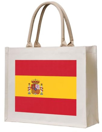 HJLUUFT Bolsa de lona ecológica con la bandera de España, bolsas de sublimación y bolsas reutilizables para comestibles para todos los días, Beige, Talla única