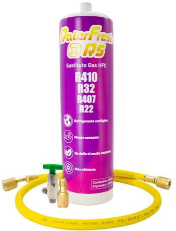 Gaz réfrigérant RalerFresh RS Compatible R410, R32, R407 et R22 pour climatisation Type Split (Bouteille + Tuyau + Adaptateur)