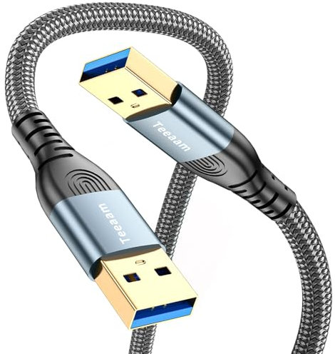 Teeaam USB 3.0 Cable 3M,USB 3.0 A to A Data Cable Braided, 5Gbps High Speed Transfer USB to USB Cable, Compatible with External Hard Drive/Laptop Cooling Pad/Docking Station/PC/TV/DVD/Printer.