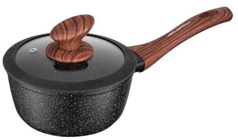 FLORINA MASTER BLACK Casserole en aluminium 16 cm 1L | Revêtement antiadhésif | Pour tous types de plaques de cuisson, y compris induction | ergonomique soft-touch | Couvercle avec bord en silicone