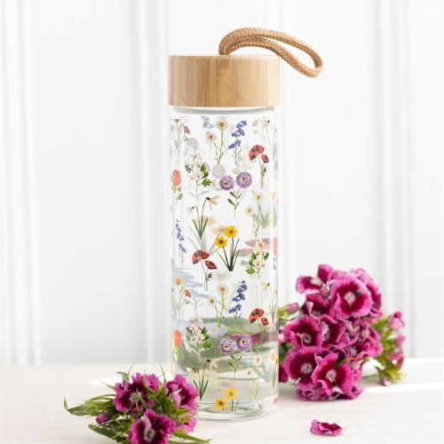 Zale Yardley Sports Water Bottle 500ml, Wildflower, Ditsy Floral Bottle, Non-Toxic Eco-Friendly Glass Drinking Bottle for School, Sports, Running, Gym, Fitness, Yoga, Camping and Outdoor
