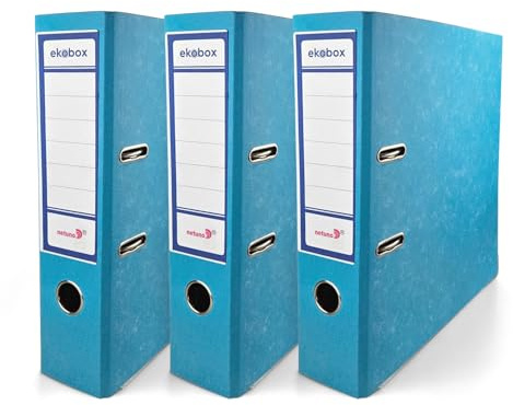 Netuno 3x Aktenordner A4 breit Hellblau 8cm marmoriert Karton | Ringordner Ringmappe für A4-Dokumente Büro Studium Homeoffice Ordnungssystem Aktenaufbewahrung Dokumentenablage Registratur
