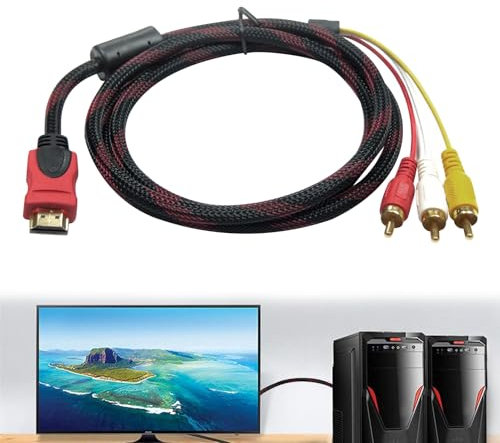 DONOONIS RCA HDMI, Hdmi To Rca 1080p 1,5 Metri, Cavo HDMI RCA Audio Video Con Connettori Placcati Oro Ad Alta Definizione Maschio M/M Adattatore Per Hdtv Dvd