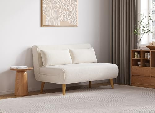 Banquette Convertible 2 Places en Tissu Effet Peau de Mouton Tonka