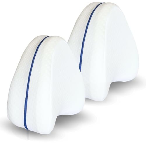 VELOSSIA Almohada viscoelástica para piernas, cojín ergonómico para Dormir de Lado, Alivia la presión en Rodillas, Cadera y Tobillos, Mejora la Postura y circulación (1, 2 Blanco y Azul, Mediano)