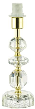Happy Homewares Modern Chic Clear K9 Crystal Glass Table Lamp with Polished Gold Base with Faceted Moulds | 1 x E14 7w Maximum | 26cm Height