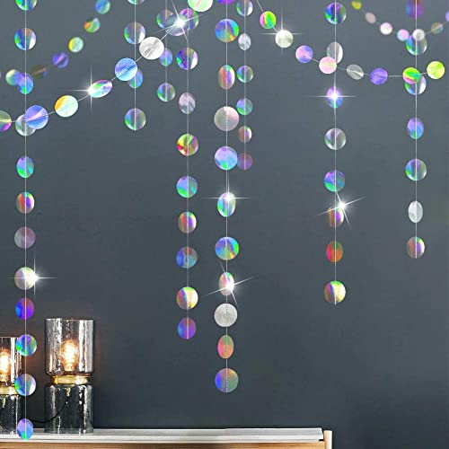 Silber Bunt Glitzer Papier Circle Dots Garland,2 Stücke Hängende Iridescent Runde Garland für Geburtstag Hochzeit Party Deko