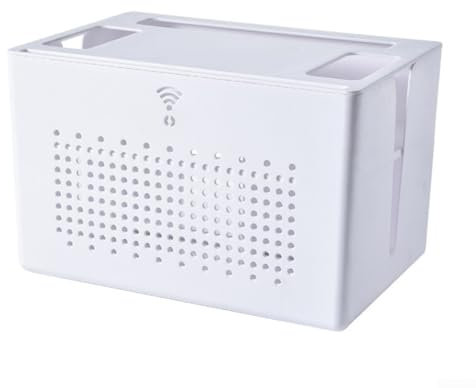 Jotekonoby Wireless WiFi Router Storage Box Network Modem Router Cover Shelf Power Strip And Cable Management Hider Rack Office Desktop Organised Shelves(White)